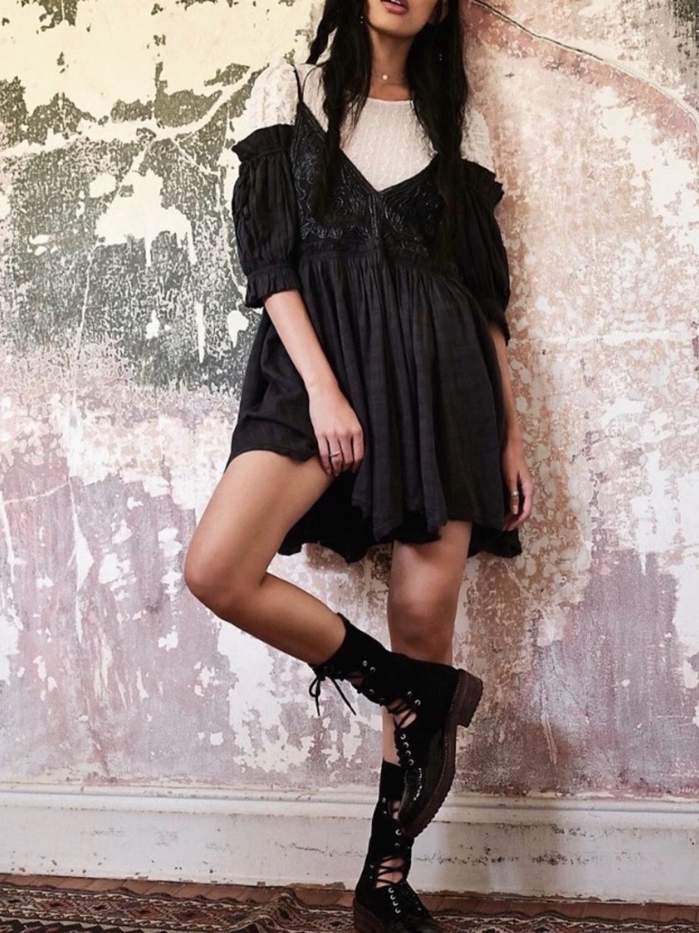 Free People Beach "Bali Badlands" Embroidered Tunic Mini Dress
